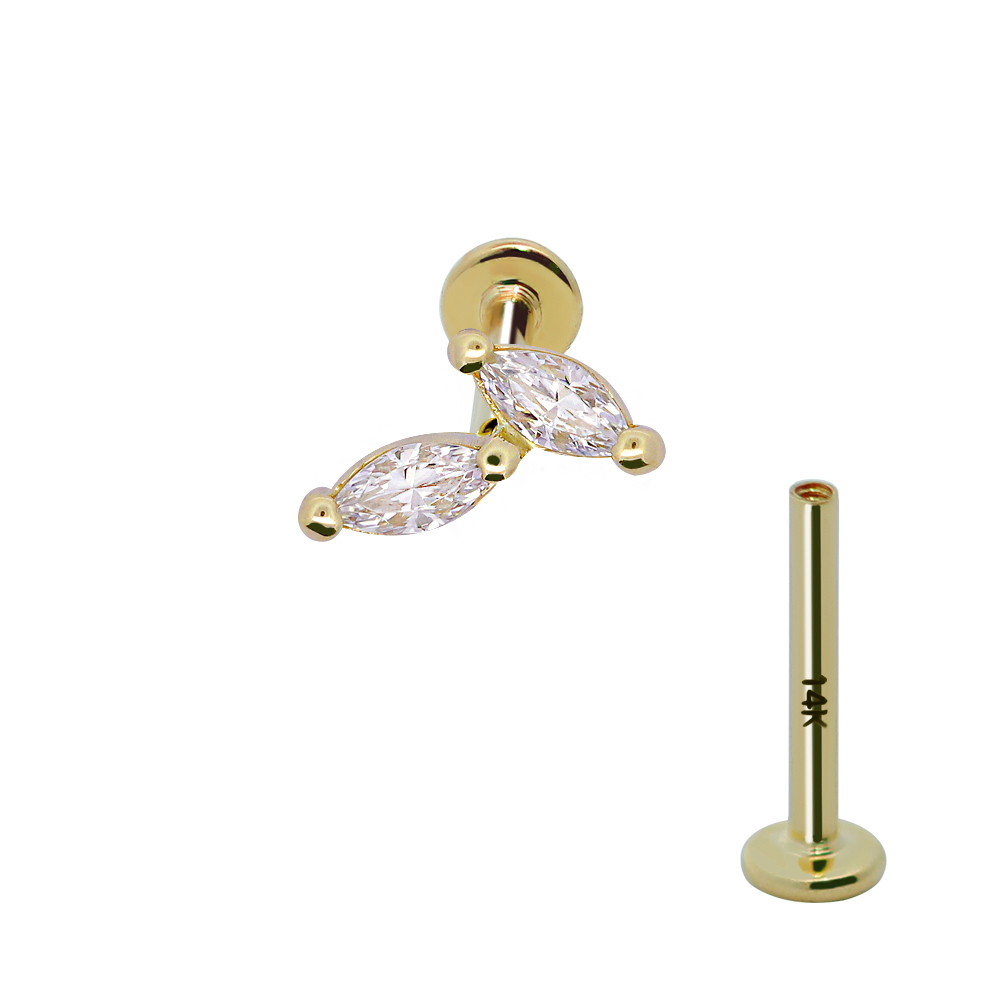 14K Gold Twin Leaf Luxe Lab Diamond