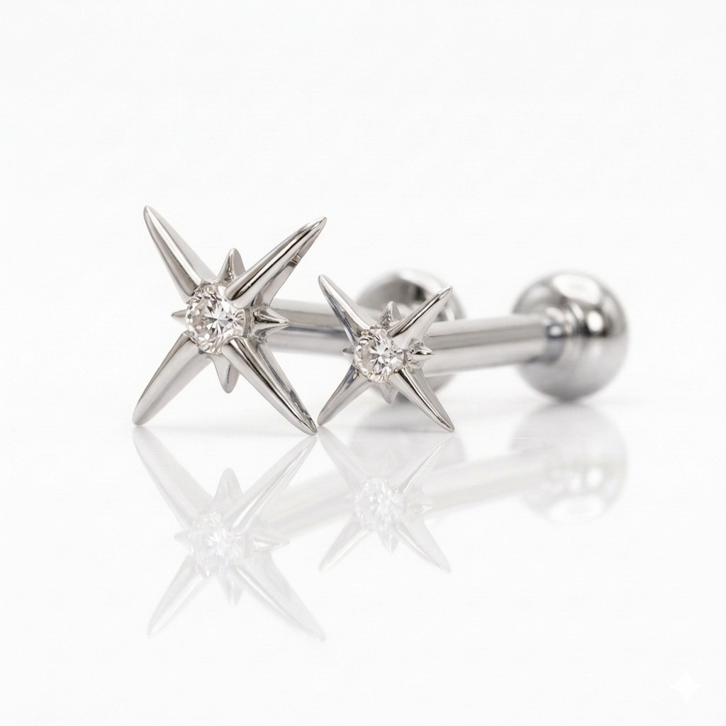14K Solid Gold Lab Diamond Starburst Labret Stud - Image 3