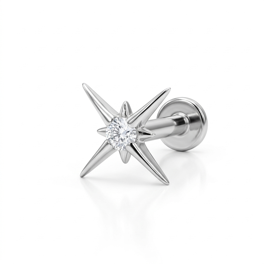 14K Solid Gold Lab Diamond Starburst Labret Stud - Image 4