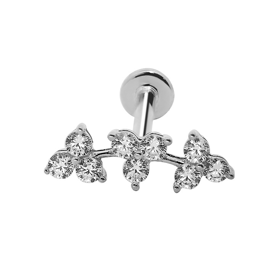 18k - 14K Solid Gold Lab Diamond Triple Blossom Labret Stud - Image 2