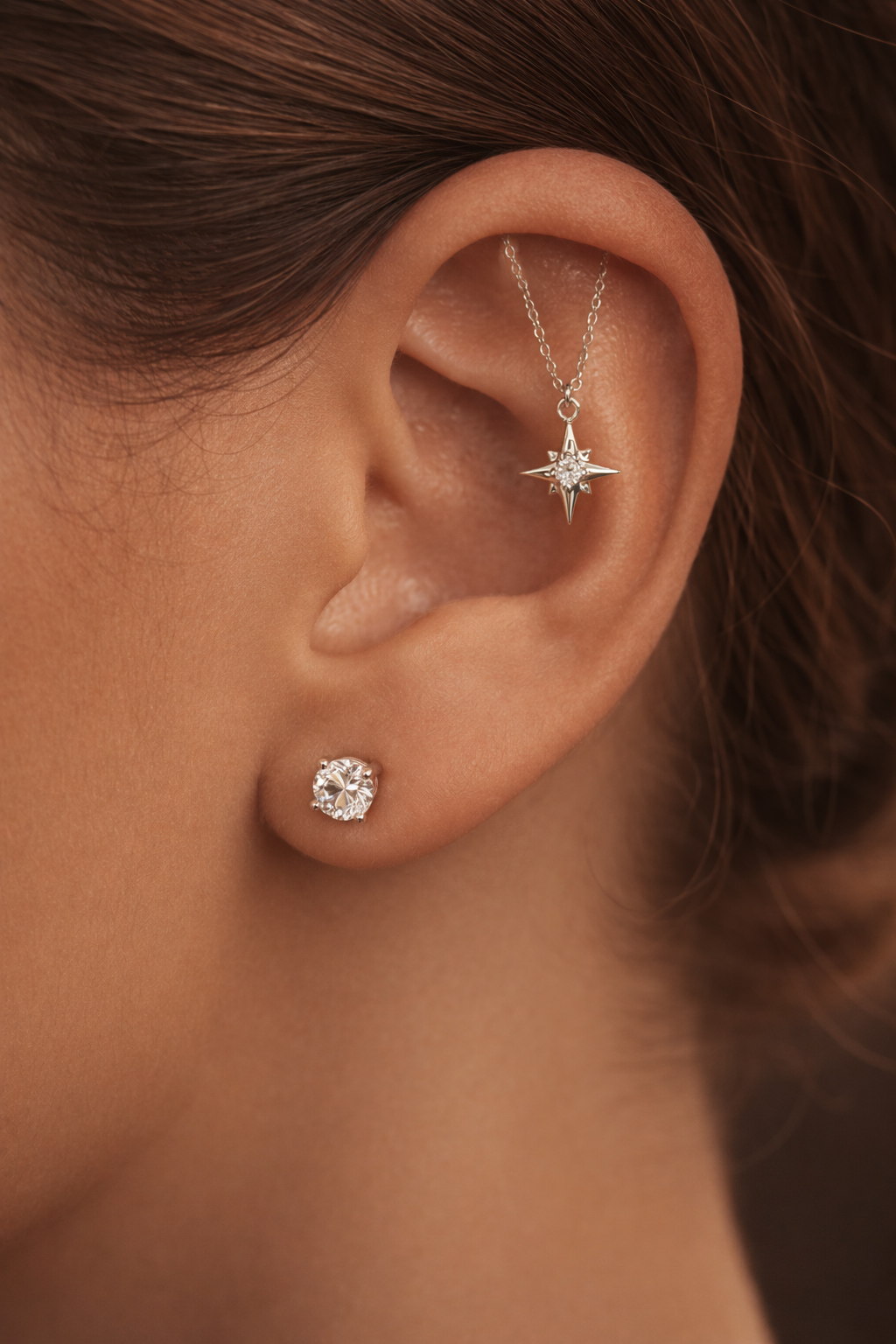 14K Solid Gold Lab Diamond Celestial Star Drop Stud - Image 2