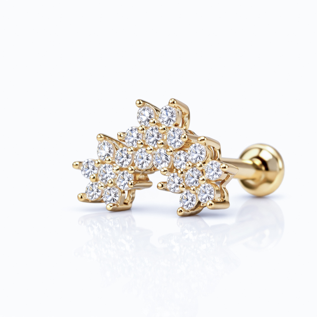 14K Solid Gold Lab Diamond Blossom Trio Labret Stud
