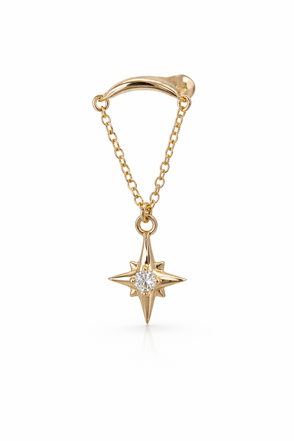 14K Solid Gold Lab Diamond Celestial Star Drop Stud