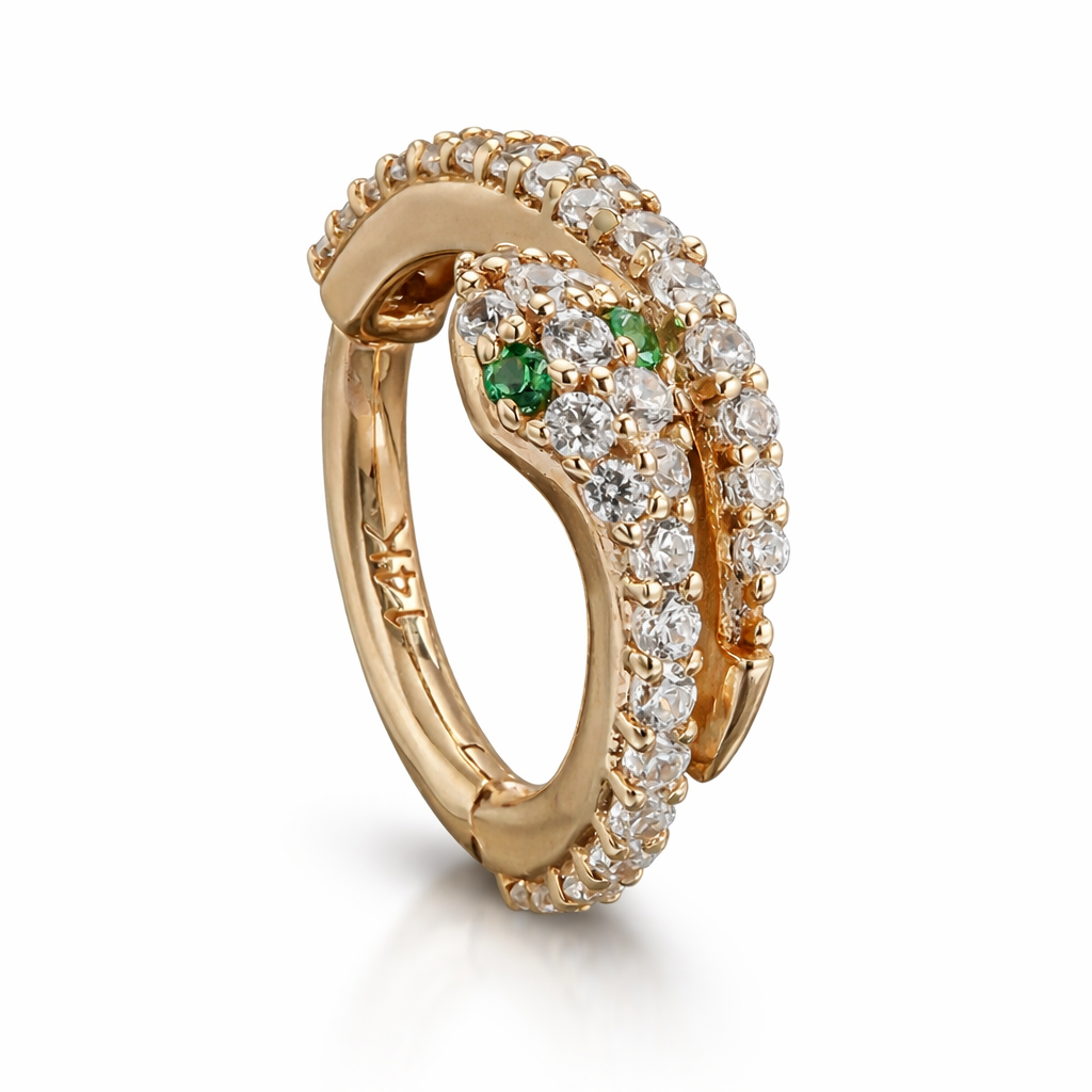 14K Gold Snake Luxe Clicker Hoop