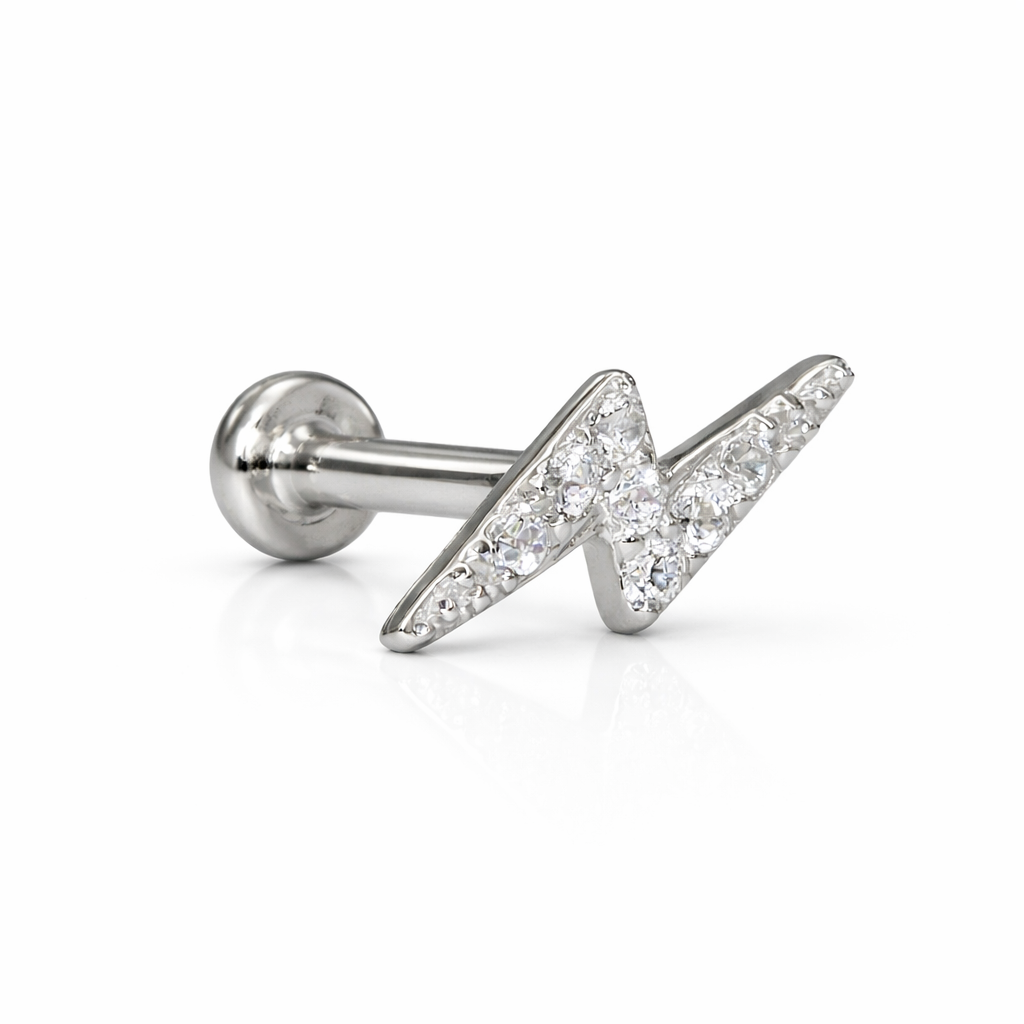 14K Solid Gold Lab Diamond Lightning Bolt Labret Stud - Image 4