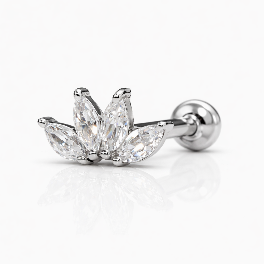 14K Solid Gold Lab Diamond Marquise Lotus Labret Stud - Image 2