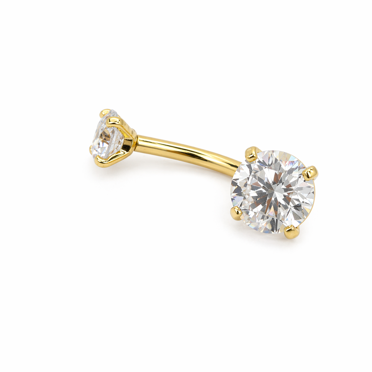 18K Solid Gold Double Stone Classic Belly Bar - Image 3
