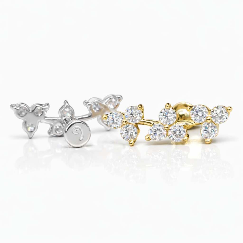 18k - 14K Solid Gold Lab Diamond Triple Blossom Labret Stud - Image 4