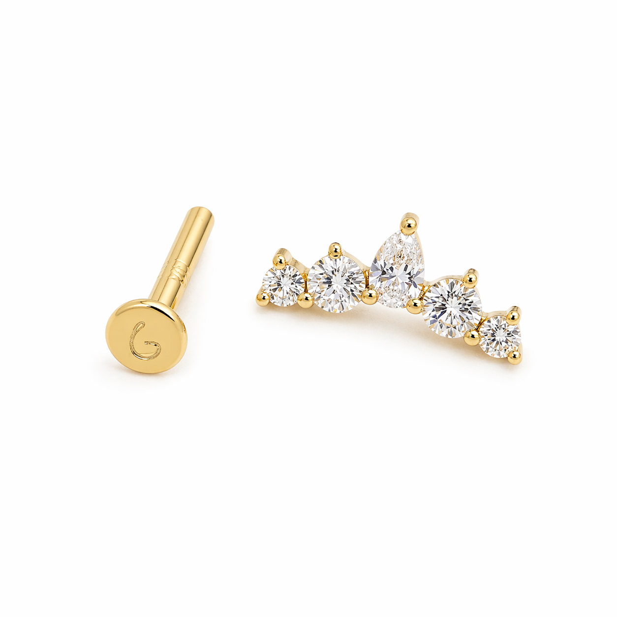 18K Gold Natural Diamond Crown Labret - Image 2