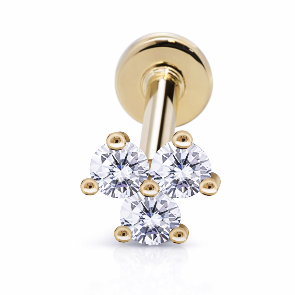 14K Solid Gold Lab Diamond Trinity Cluster Labret Stud - Image 2