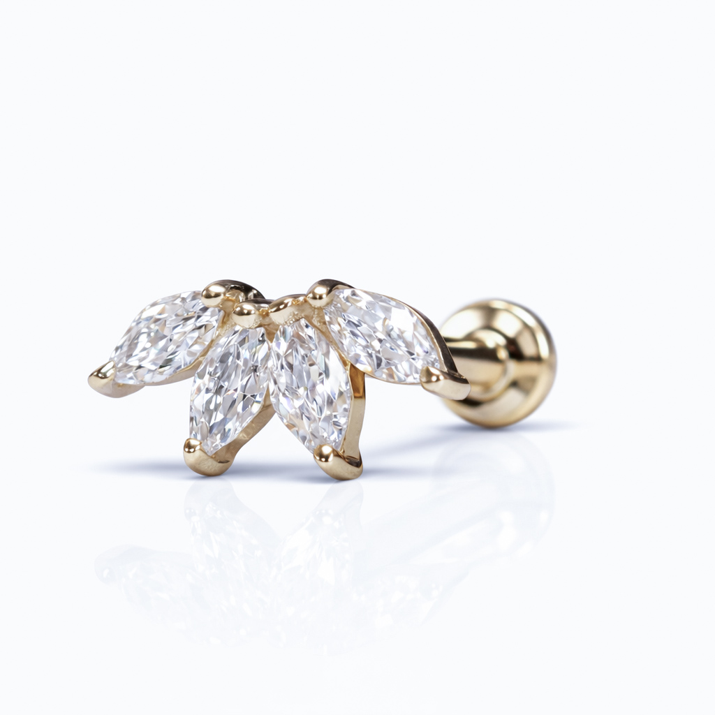 14K Solid Gold Lab Diamond Marquise Lotus Labret Stud - Image 4