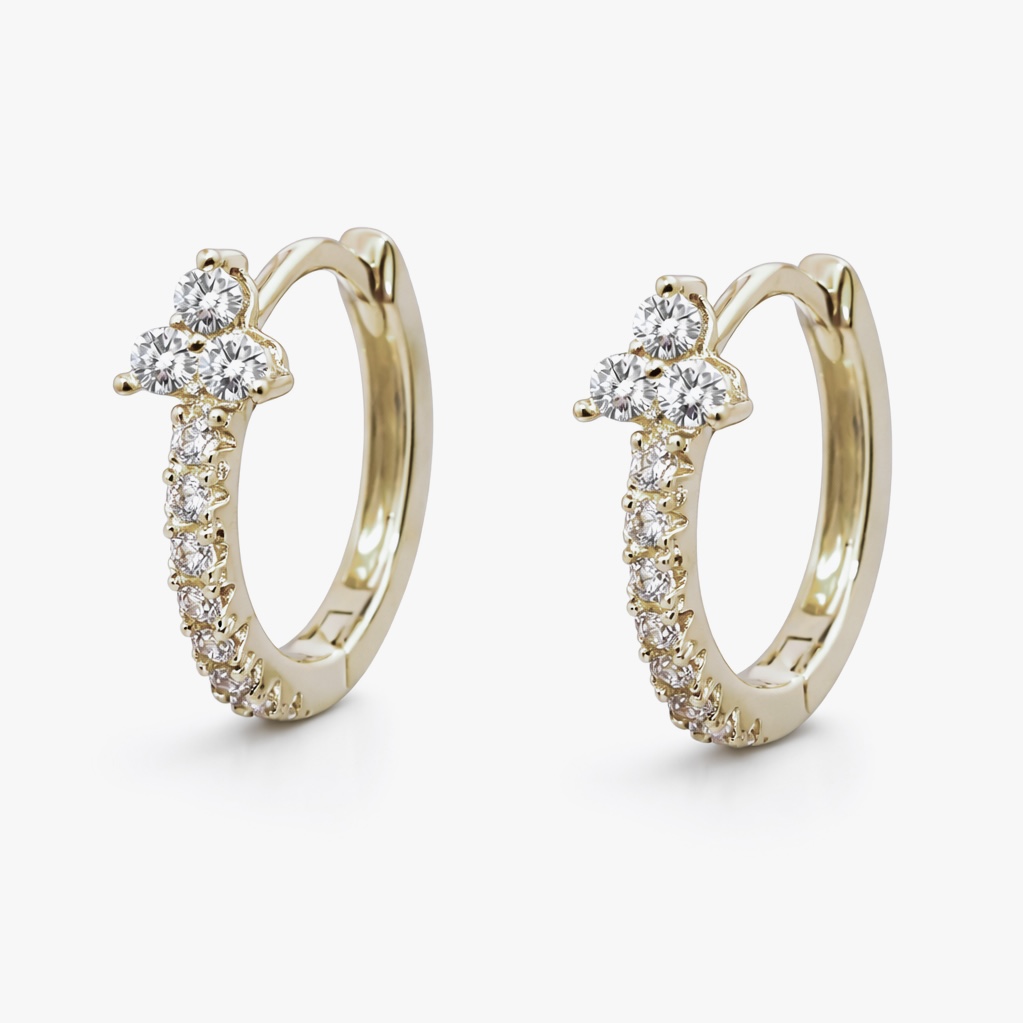 14K Solid Gold Lab Diamond Luxe Cross Clicker Hoops