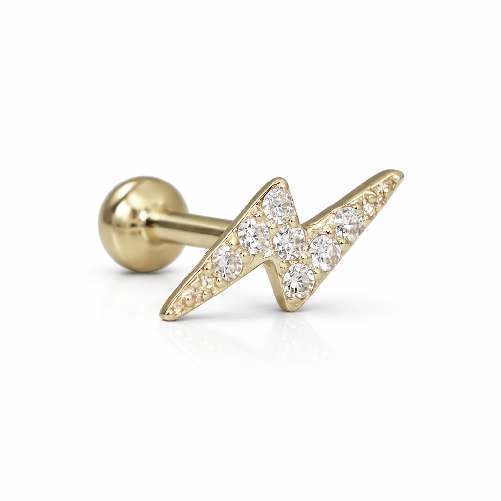 14K Solid Gold Lab Diamond Lightning Bolt Labret Stud - Image 3