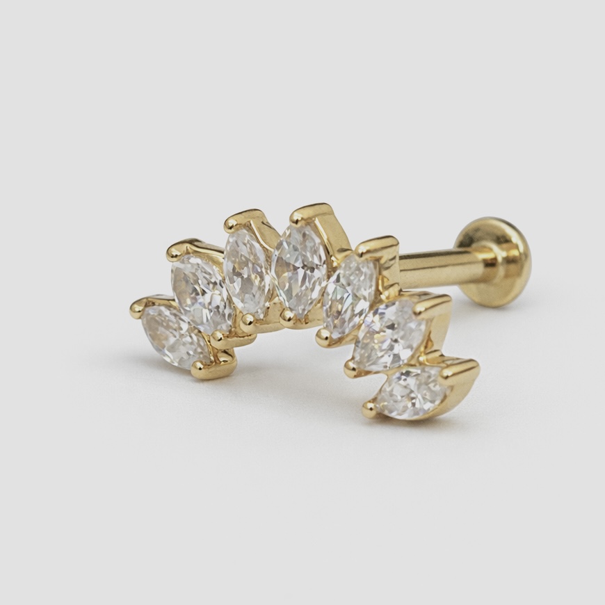 14K Solid Gold Lab Diamond Leaf Cluster Labret - Image 3