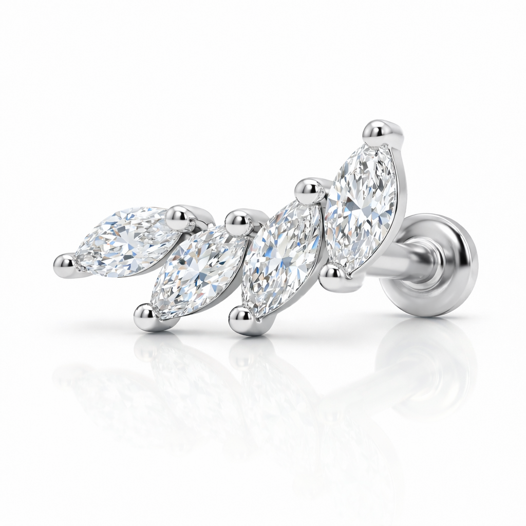 18k - 14K Solid Gold Lab Diamond Curved Marquise Labret Stud - Image 2