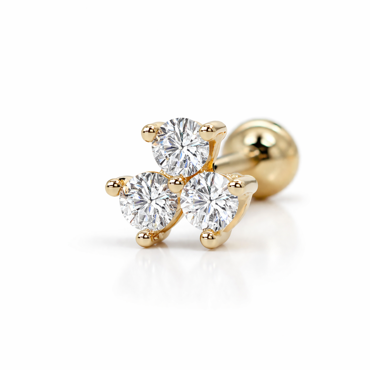 14K Solid Gold Lab Diamond Trinity Cluster Labret Stud