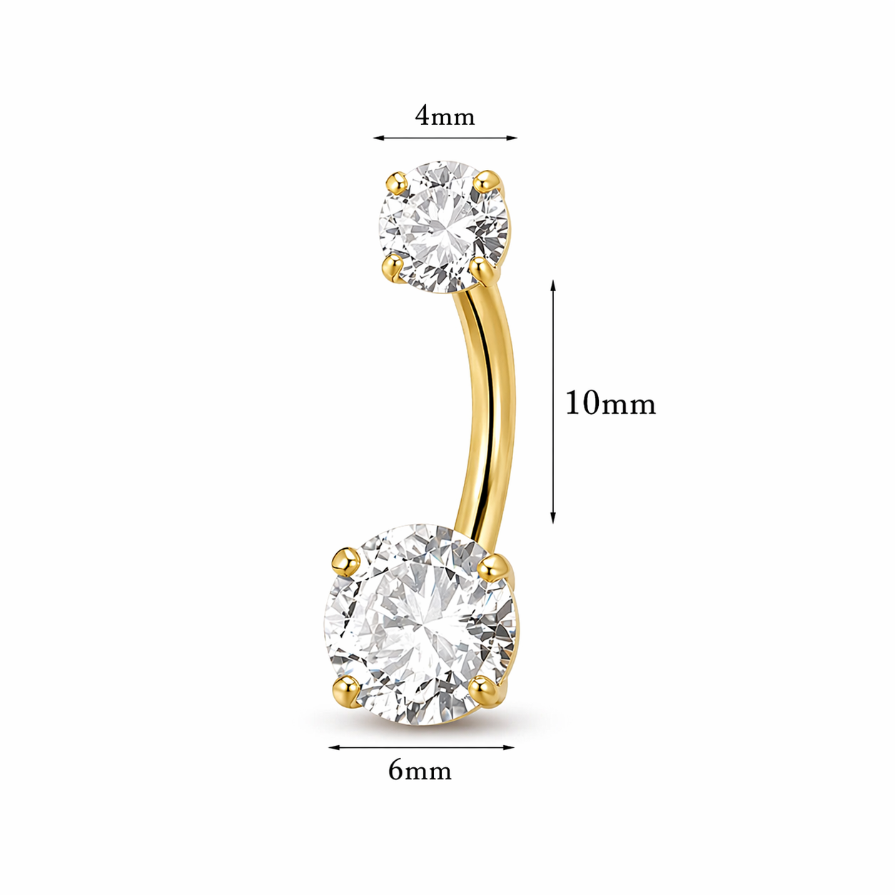 18K Solid Gold Double Stone Classic Belly Bar - Image 9