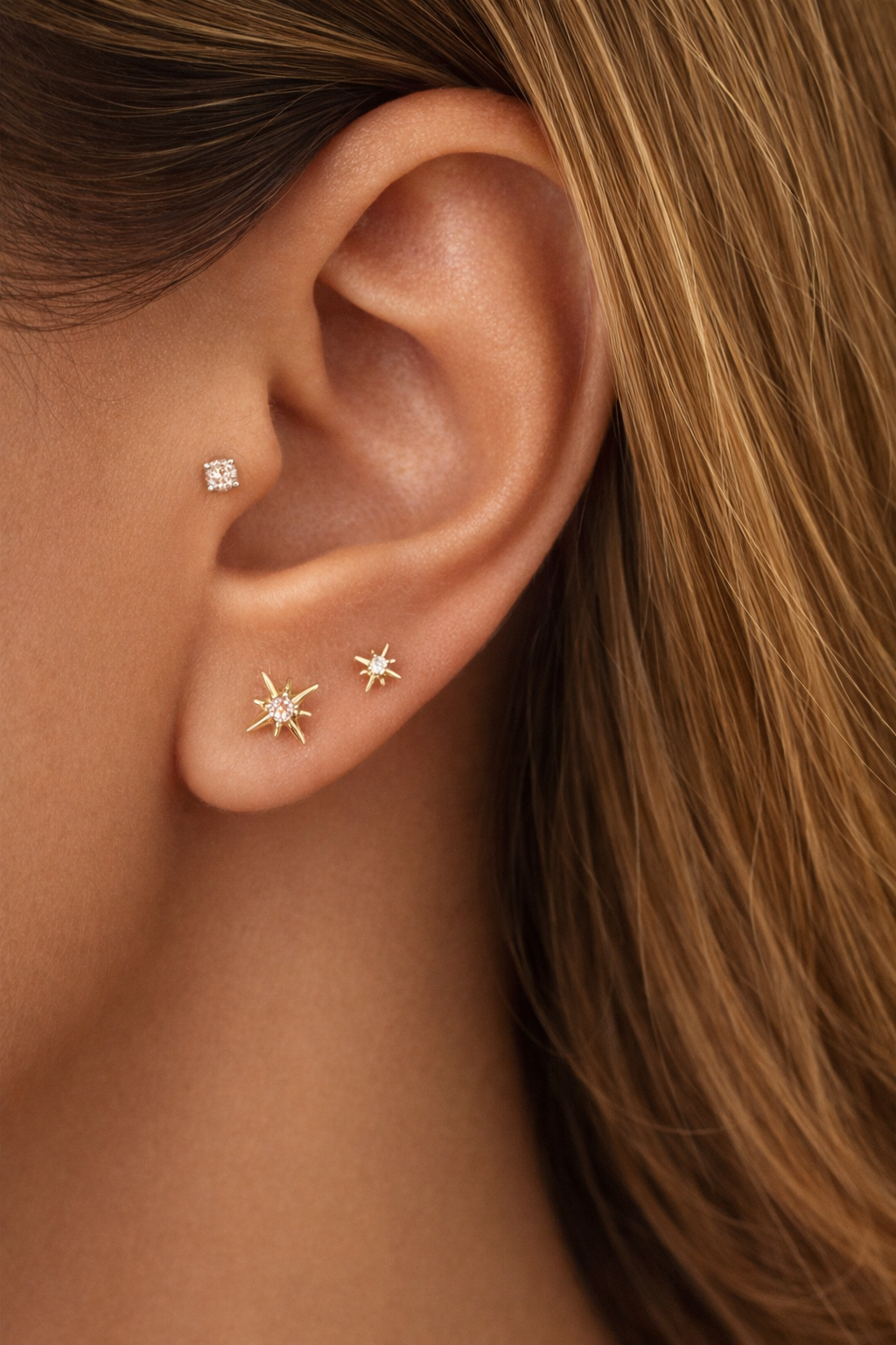 14K Solid Gold Lab Diamond Starburst Stud - Image 2