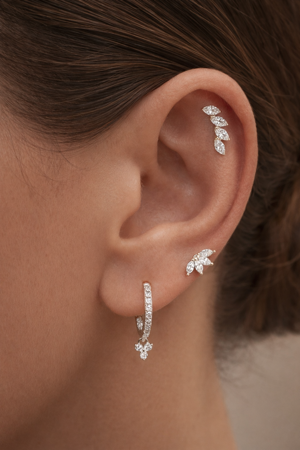 18k - 14K Solid Gold Lab Diamond Curved Marquise Labret Stud - Image 3