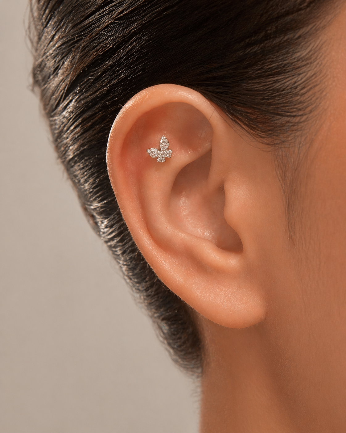 18K Solid Gold Natural Diamond Butterfly Stud - Image 2