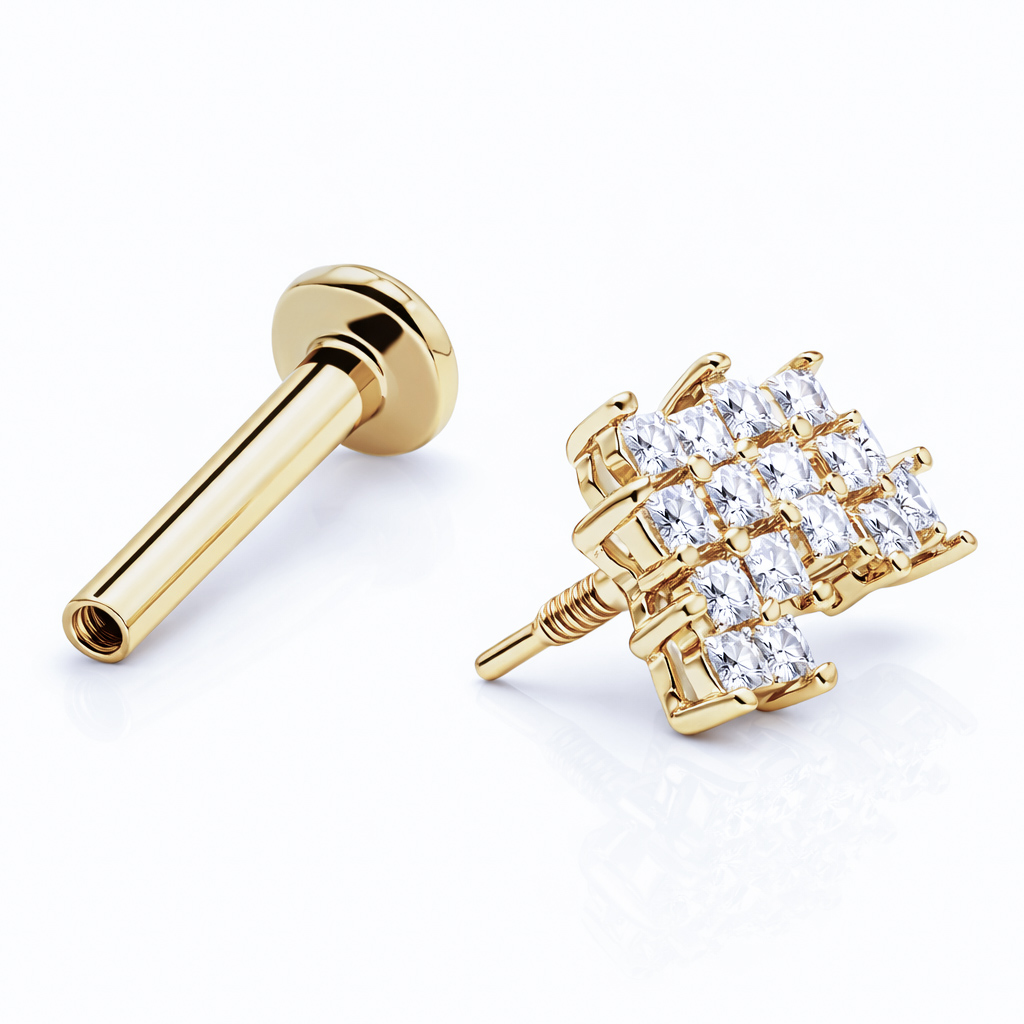 14K Solid Gold Lab Diamond Blossom Trio Labret Stud - Image 5