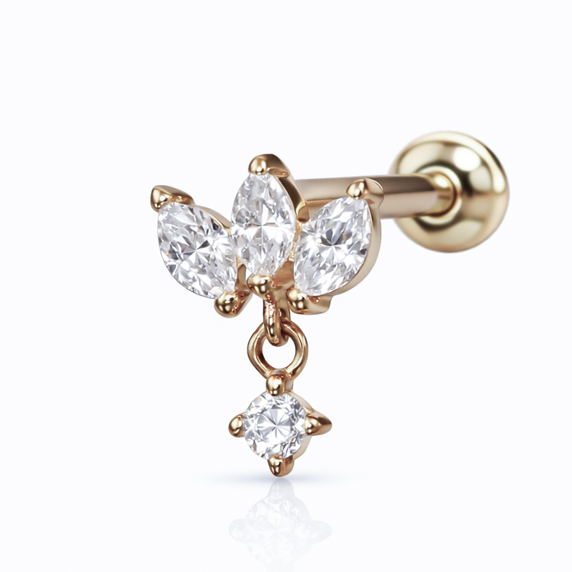 14K Solid Gold Lab Diamond Lotus Drop Labret Stud - Image 3