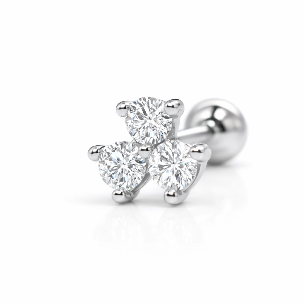 14K Solid Gold Lab Diamond Trinity Cluster Labret Stud - Image 3