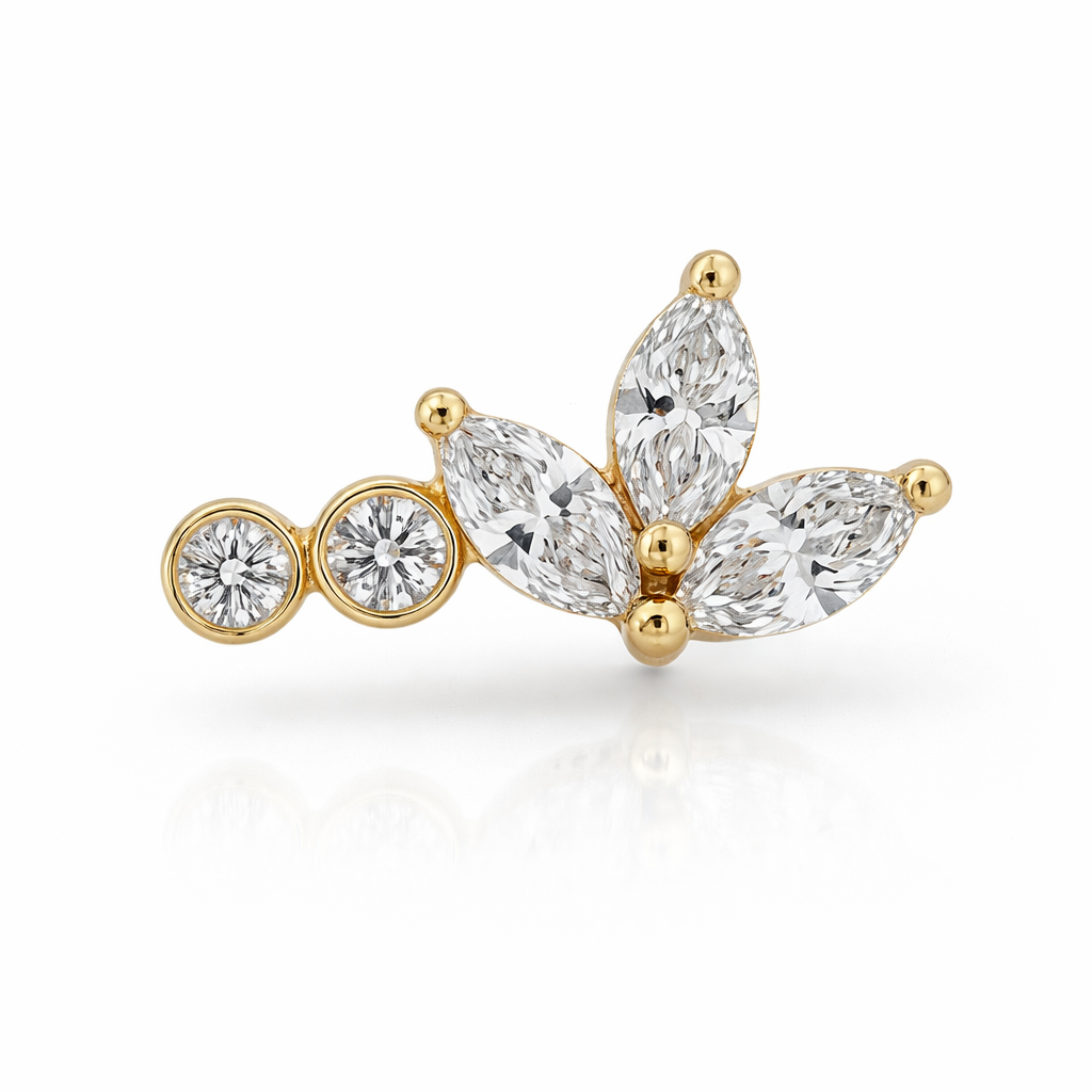 18K Solid Gold Natural Diamond Lotus Stud
