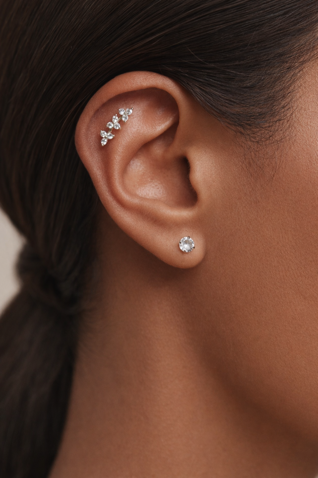 18k - 14K Solid Gold Lab Diamond Triple Blossom Labret Stud - Image 5