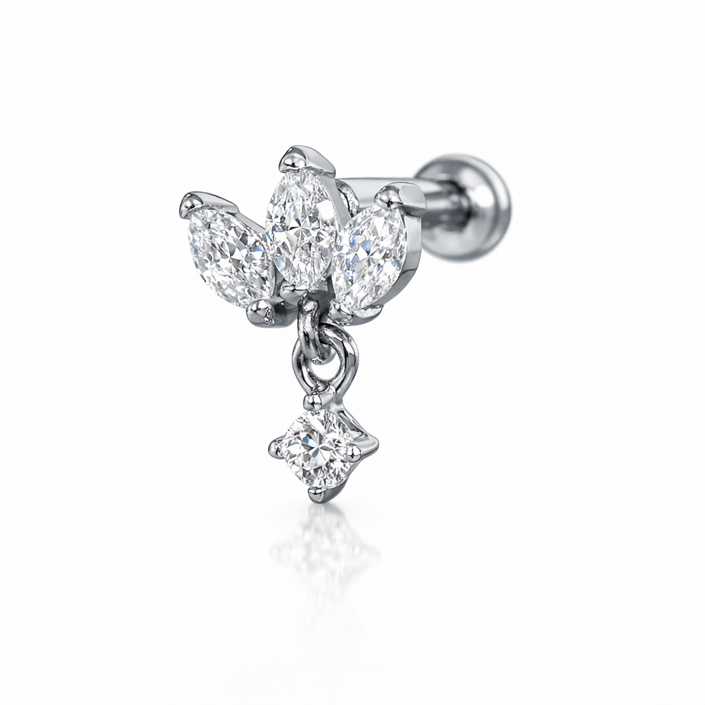 14K Solid Gold Lab Diamond Lotus Drop Labret Stud - Image 2