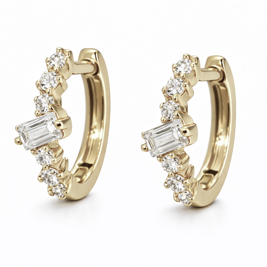 14K Gold Luxe Baguette Radiance Hoops - Image 4