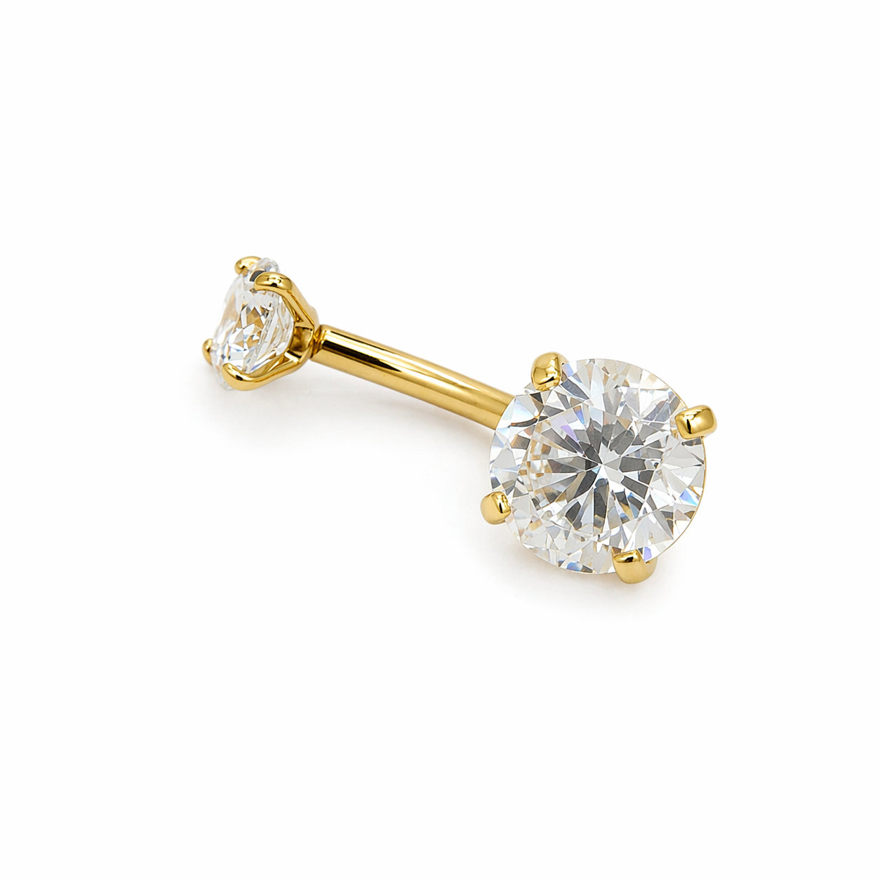 18K Solid Gold Double Stone Classic Belly Bar - Image 4