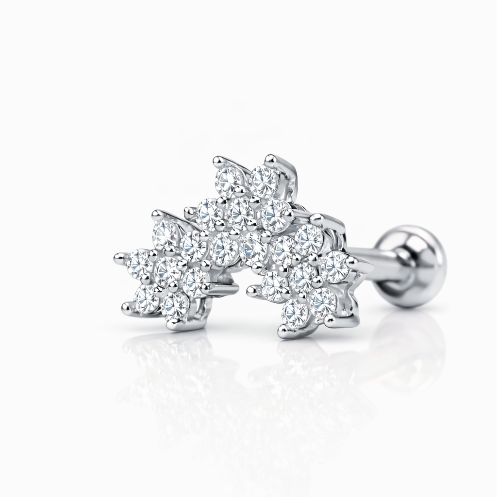 14K Solid Gold Lab Diamond Blossom Trio Labret Stud - Image 4