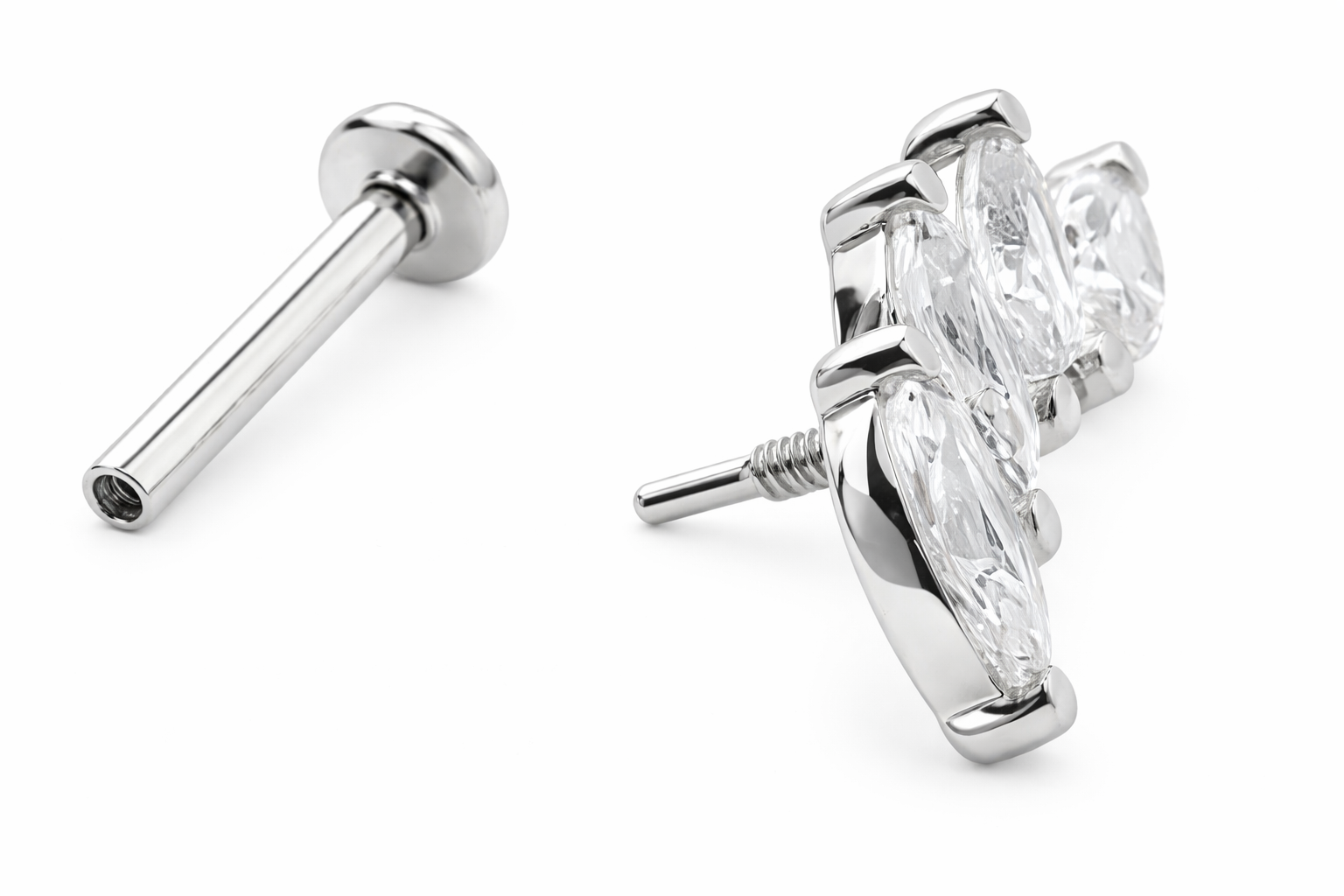 18k - 14K Solid Gold Lab Diamond Curved Marquise Labret Stud - Image 4