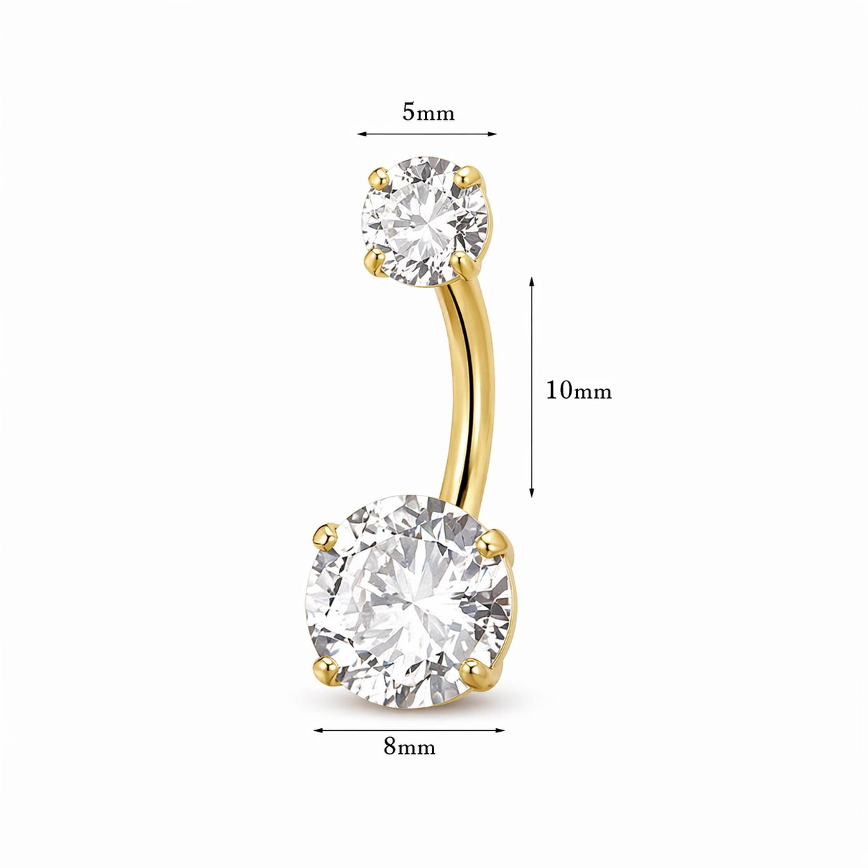 18K Solid Gold Double Stone Classic Belly Bar - Image 8