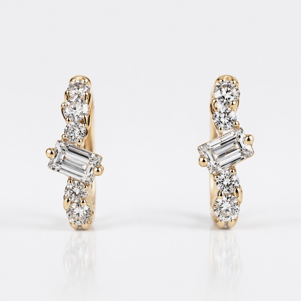 14K Gold Luxe Baguette Radiance Hoops