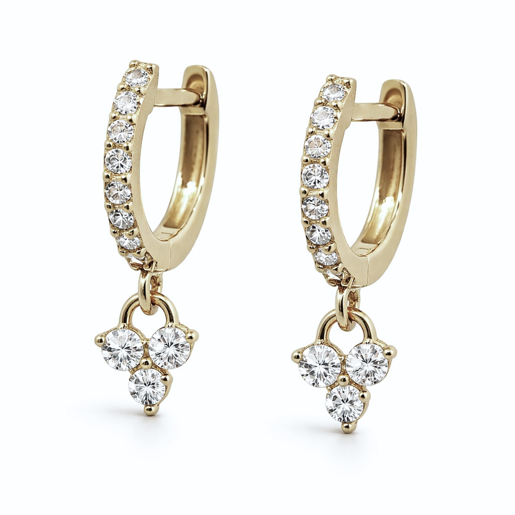 14K Solid Gold Lab Diamond Floral Drop Clicker Hoops (8mm)