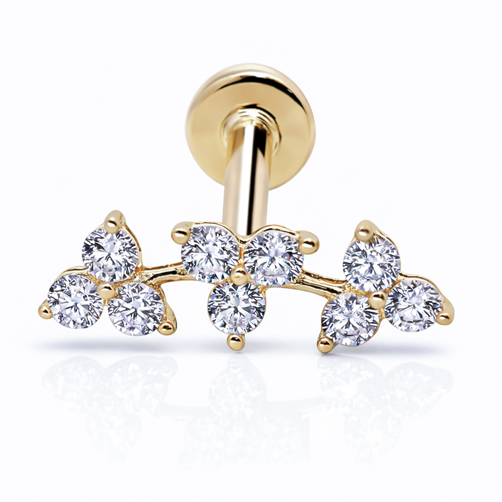 18k - 14K Solid Gold Lab Diamond Triple Blossom Labret Stud - Image 6