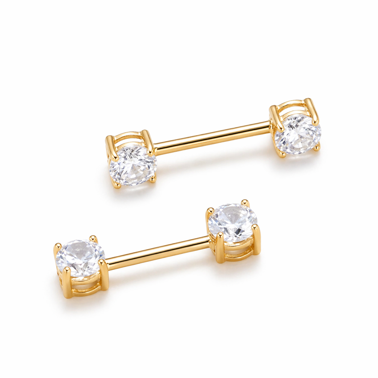 14K Gold Crystal Nipple Barbell - Image 2