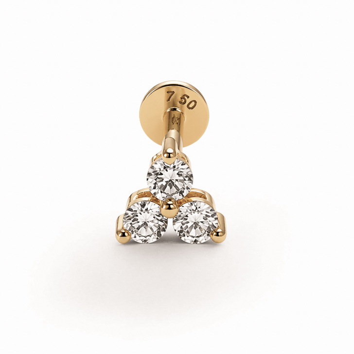 Trinity Diamond Stud - Solid 18k Gold