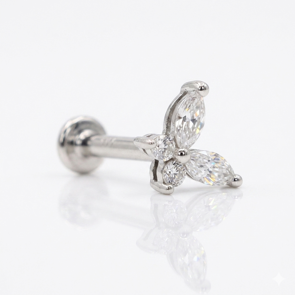 14K Solid Gold Lab Diamond Butterfly Labret Stud - Image 3