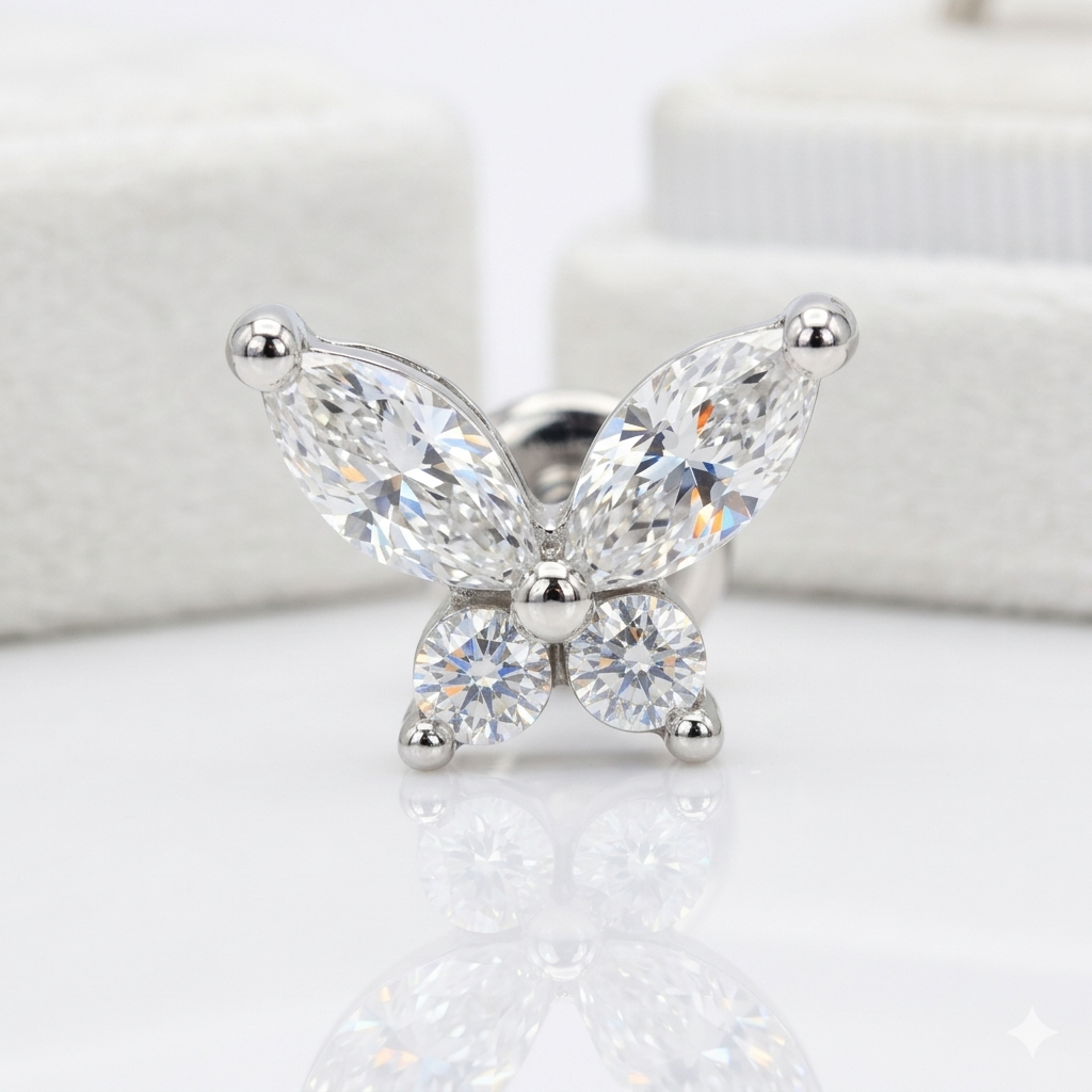 14K Solid Gold Lab Diamond Butterfly Labret Stud - Image 2