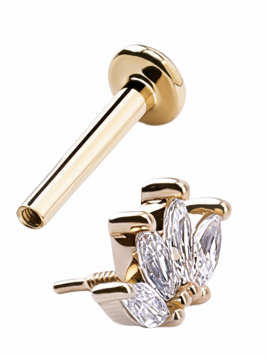14K Solid Gold Lab Diamond Marquise Lotus Labret Stud - Image 5