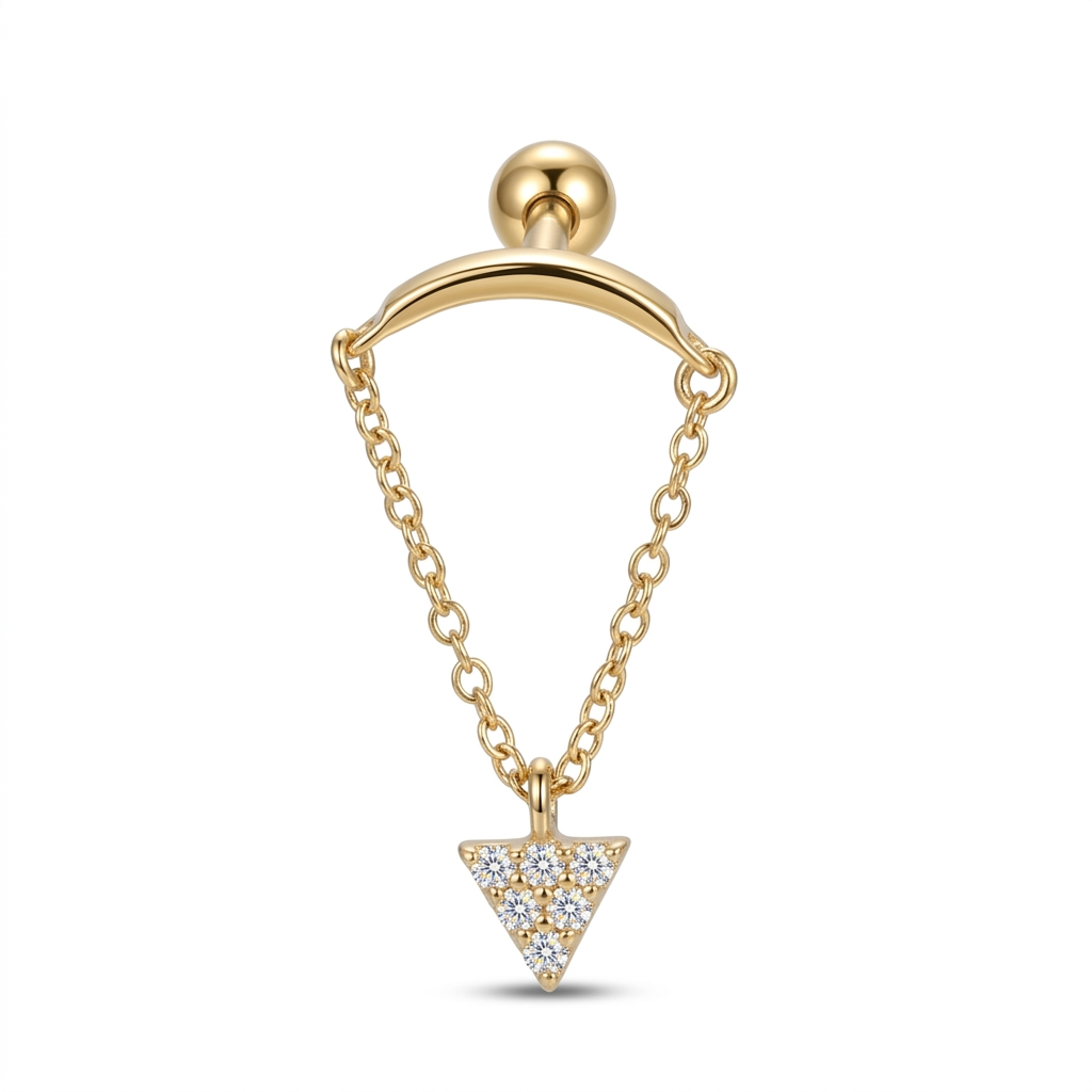 14K Solid Gold Lab Diamond Geometric Chain Drop Labret