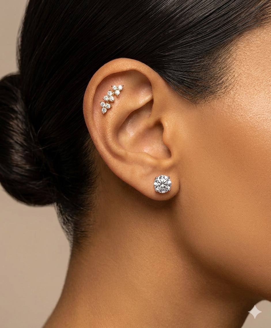 18k - 14K Solid Gold Lab Diamond Triple Blossom Labret Stud - Image 3