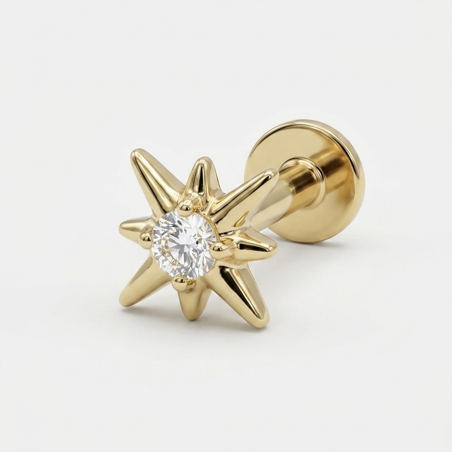 14K Solid Gold Lab Diamond Starburst Stud - Image 8