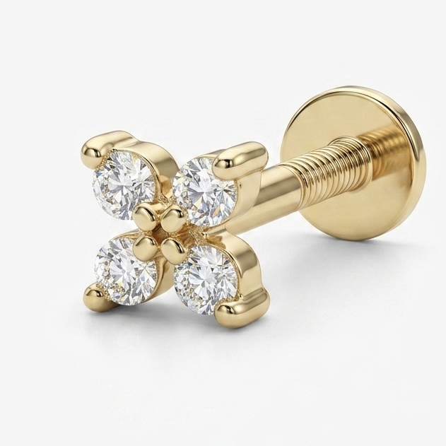 14K Solid Gold Lab Diamond Clover Labret Stud - Image 3