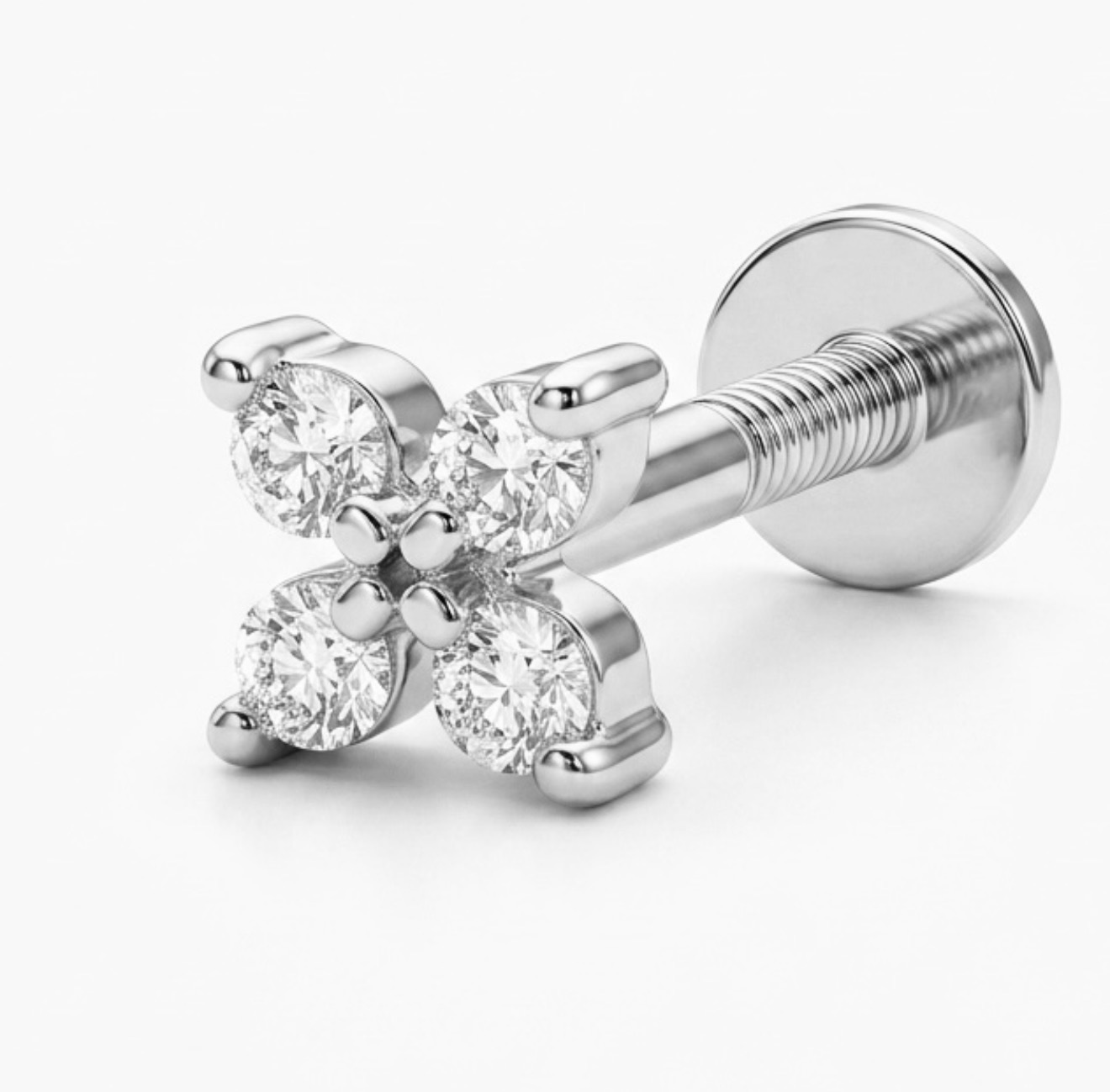 14K Solid Gold Lab Diamond Clover Labret Stud - Image 2