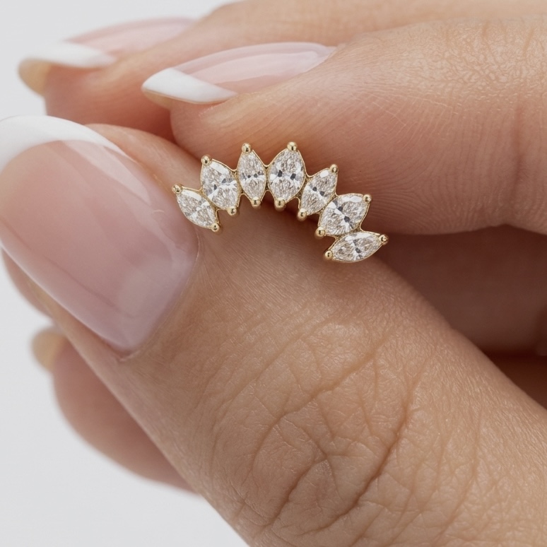 14K Solid Gold Lab Diamond Leaf Cluster Labret - Image 2