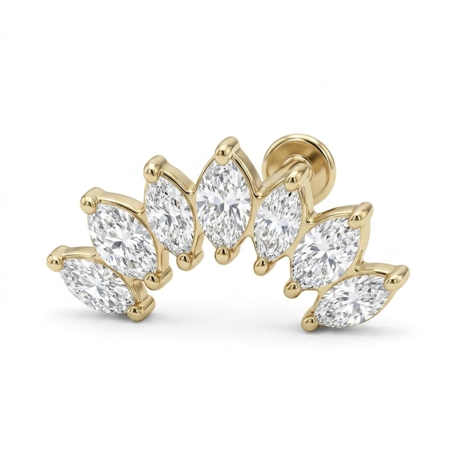 14K Solid Gold Lab Diamond Leaf Cluster Labret